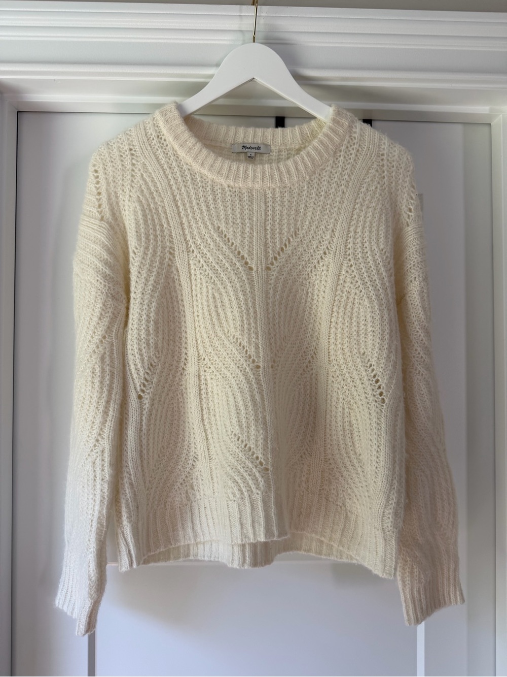 Madewell Charley Pullover Sweater Alpaca Blend Cream Cable Knit Size Small